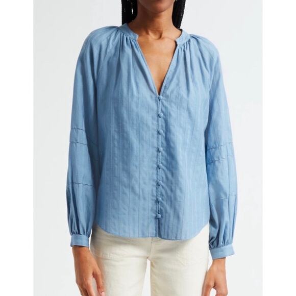 Veronica Beard Tops - Veronica Beard Ailani Blouse Top Button Front Women Sz 6 Medium Blue Cotton Silk